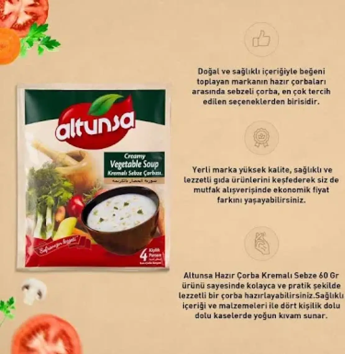 Altunsa Hazır Çorba Kremalı Sebze 60 gr