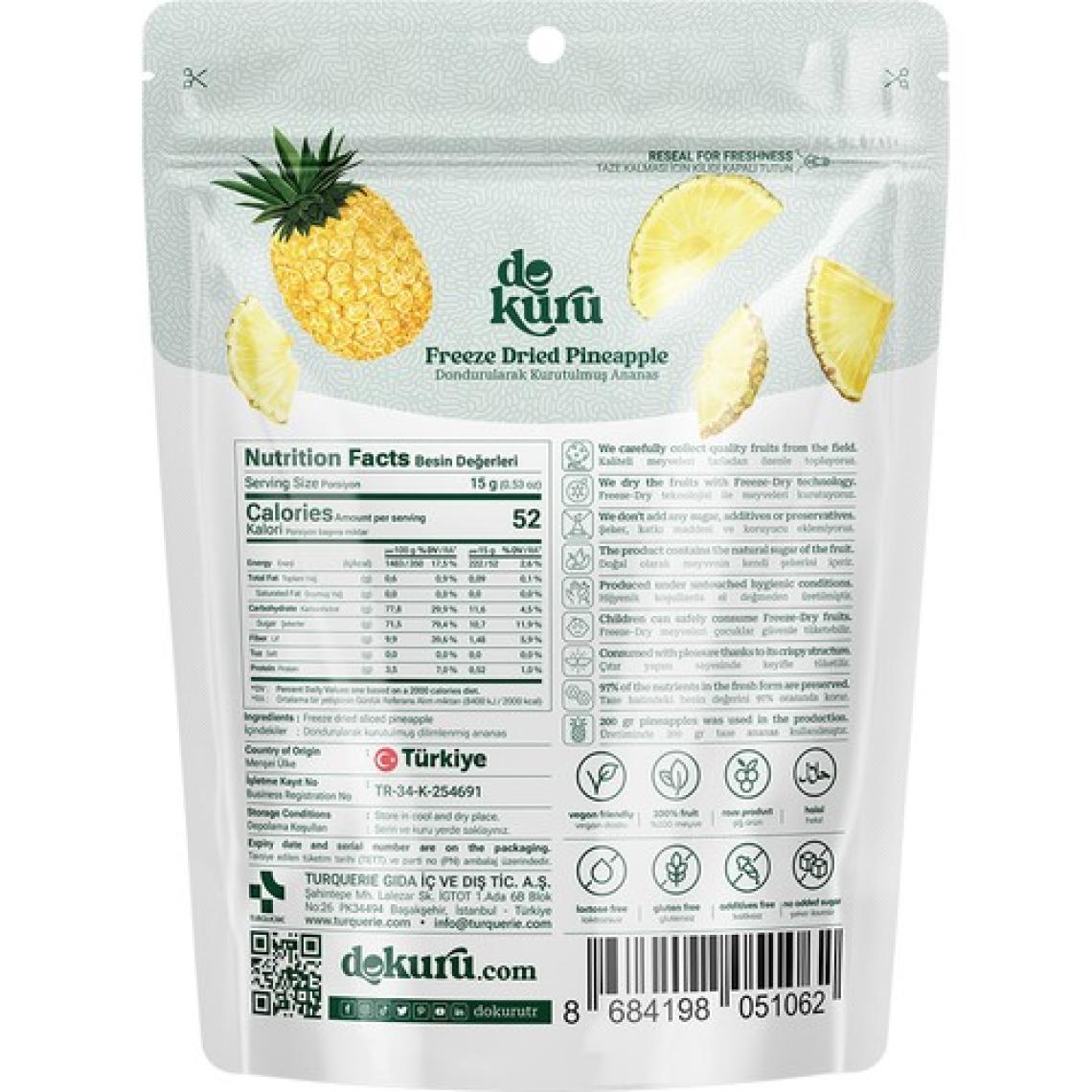 Dokuru Ananas Kuru Meyve Cipsi - Dondurularak Kurutulmuş Freeze Dried Çıtır Ananas