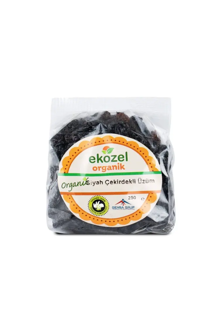 Ekozel Organik Çekirdekli Siyah Üzüm Kurusu 250 gr