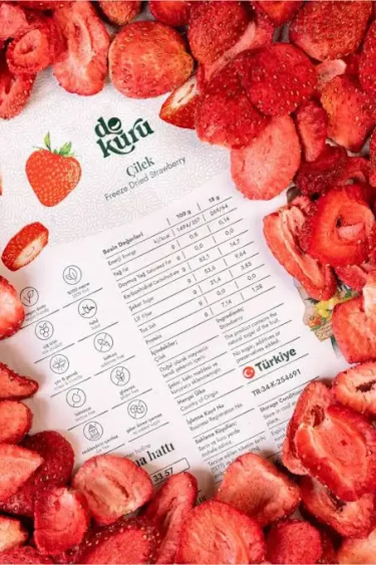 Dokuru Freeze Dried Çilek Dondurularak Kurutulmuş Çıtır Çilek Meyve Cipsi