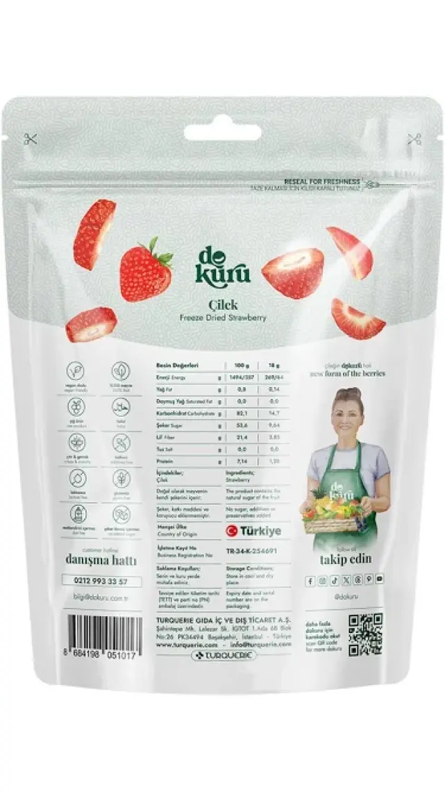 Dokuru Freeze Dried Çilek Dondurularak Kurutulmuş Çıtır Çilek Meyve Cipsi