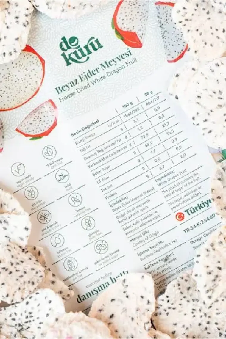 Dokuru Ejder Meyvesi Kuru Meyve Cipsi - Dondurularak Kurutulmuş Freeze Dried Çıtır Beyaz Pitaya