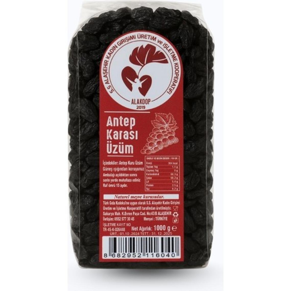 Alaşehir Kadın Kooperatifi Antep Karası (Çekirdekli) Kuru Üzüm 1 kg