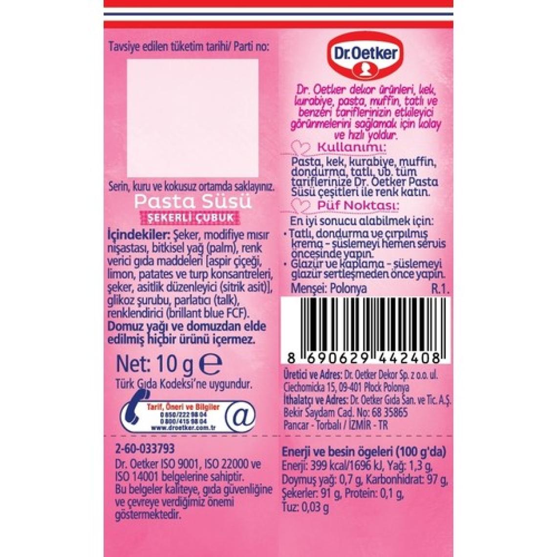 Dr. Oetker Şekerli Çubuk 10 gr Pasta Süsü