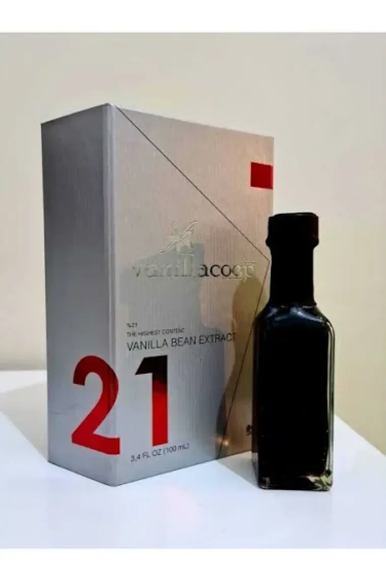 Vanillacoop - Saf Vanilya Özütü - 100 ml (Net: ~130 g) - 2'li Çubuk Vanilya Hediyeli - Vanilya Ekstraktı