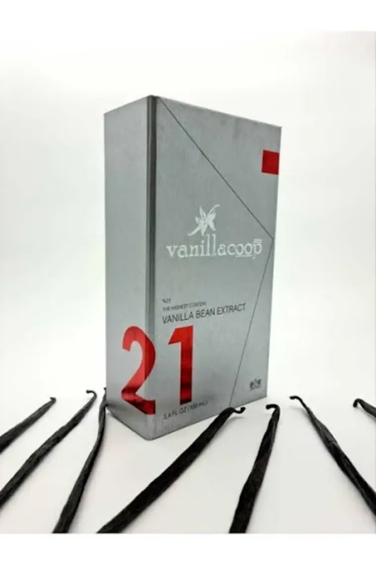 Vanillacoop - Saf Vanilya Özütü - 100 ml (Net: ~130 g) - 2'li Çubuk Vanilya Hediyeli - Vanilya Ekstraktı