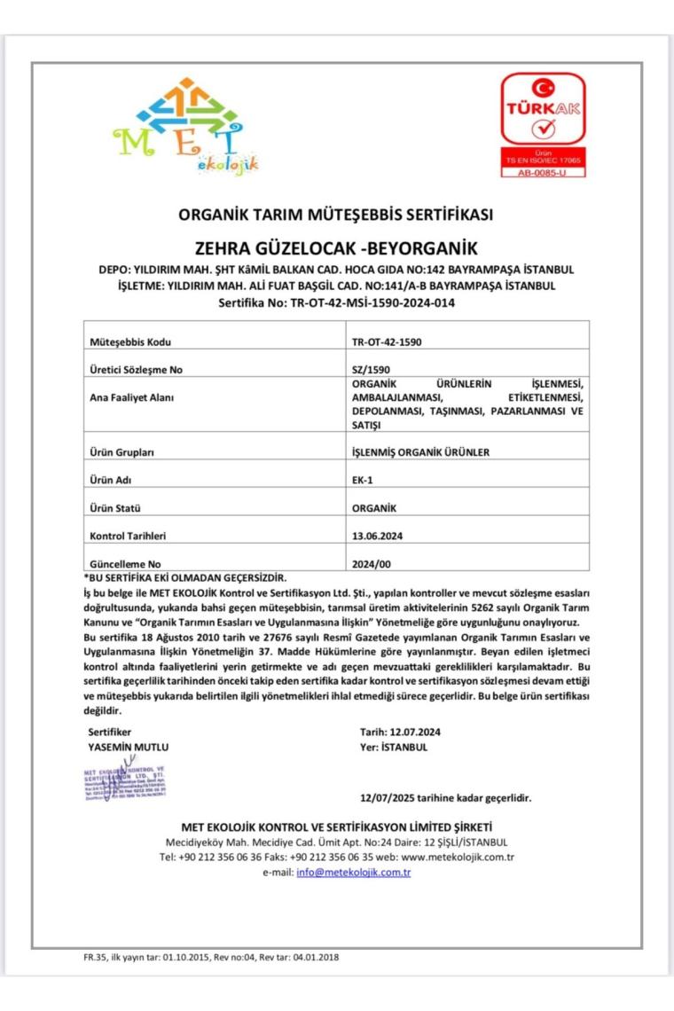 ORGANİK Tam Buğday Unu 1kg (PESTİSİT ve AFLATOKSİN ANALİZLİ)