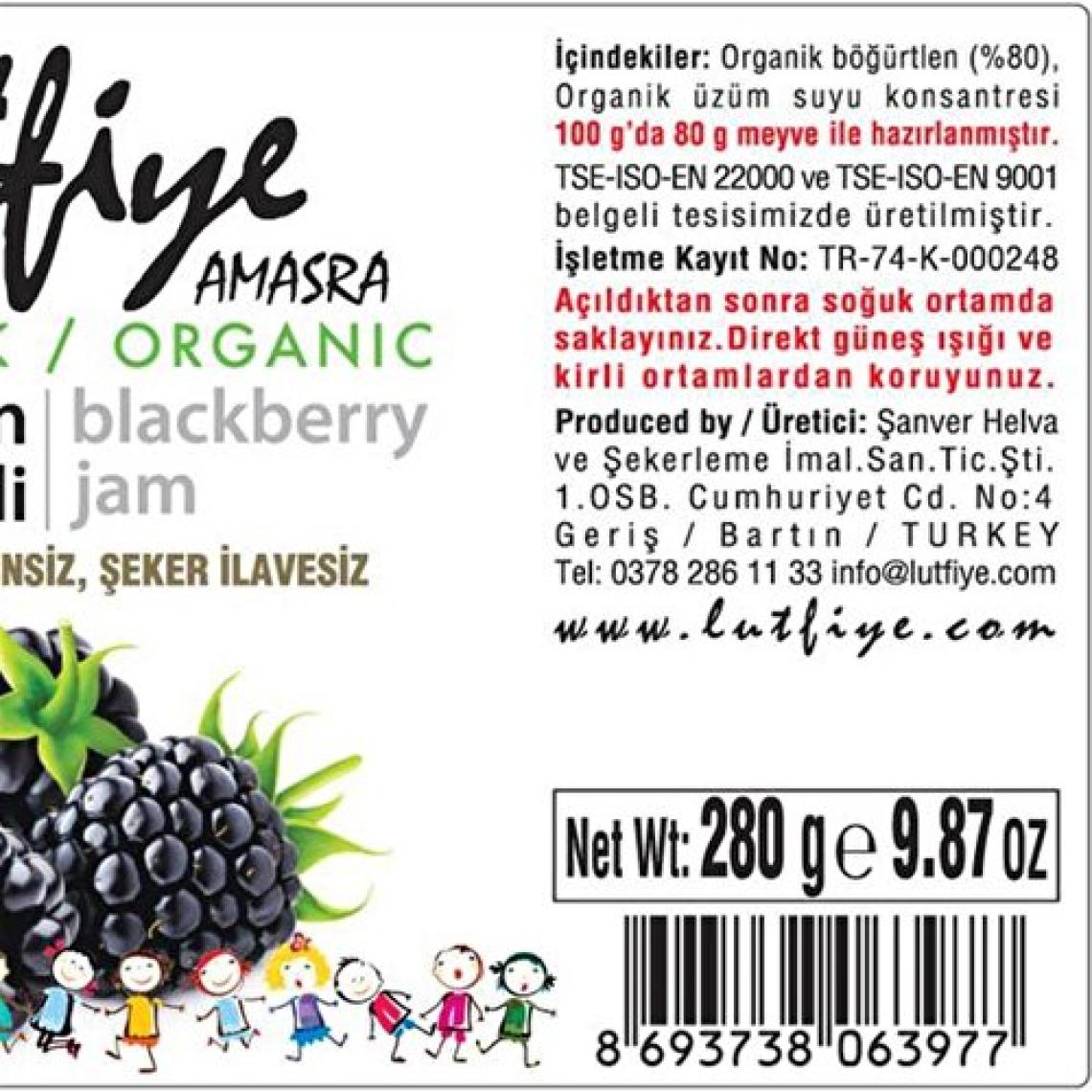 Lütfiye Organik Böğürtlen Reçeli 280 Gr.