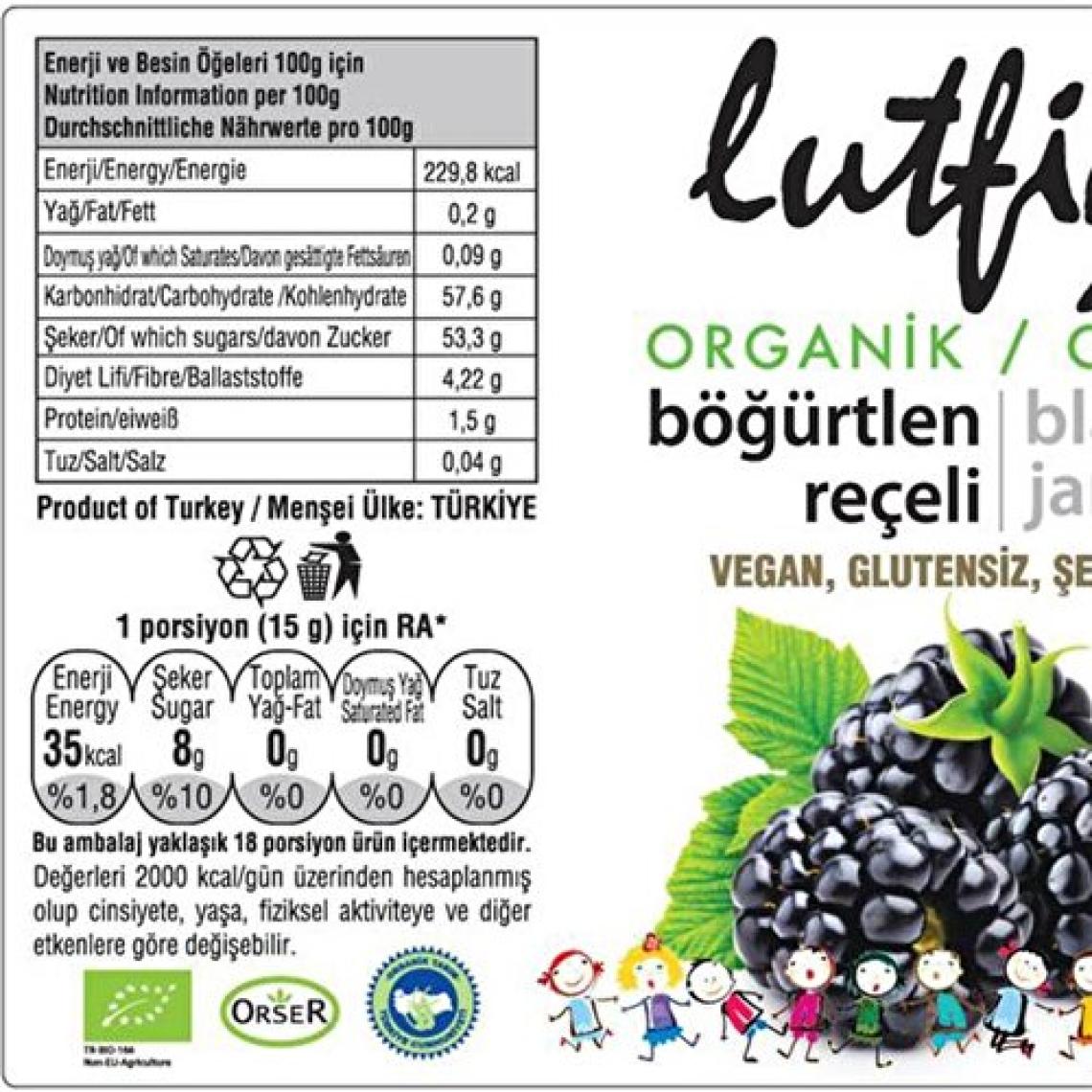 Lütfiye Organik Böğürtlen Reçeli 280 Gr.