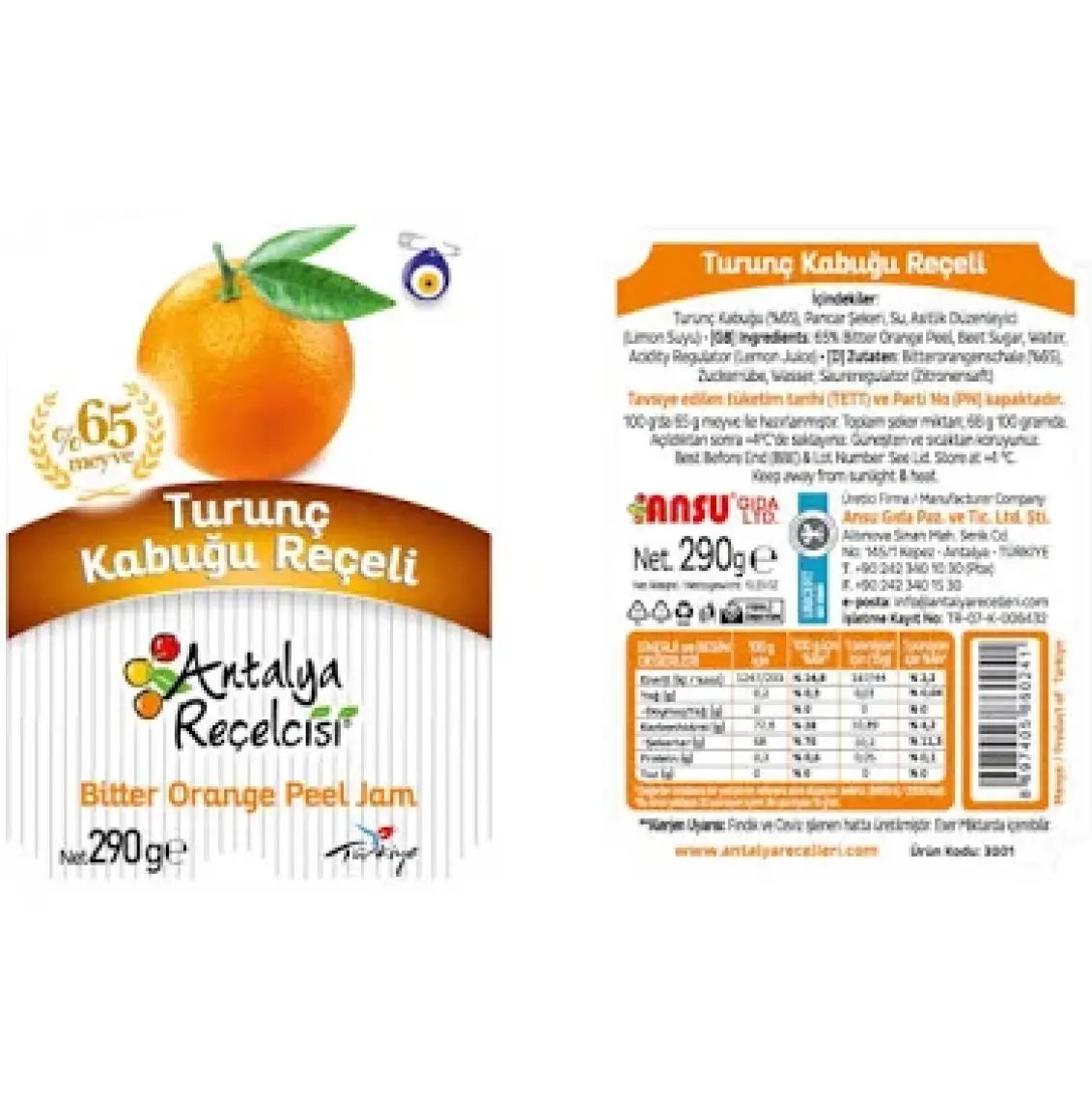 Antalya Reçelcisi Turunç Reçeli %65 Meyve Gurme Serisi