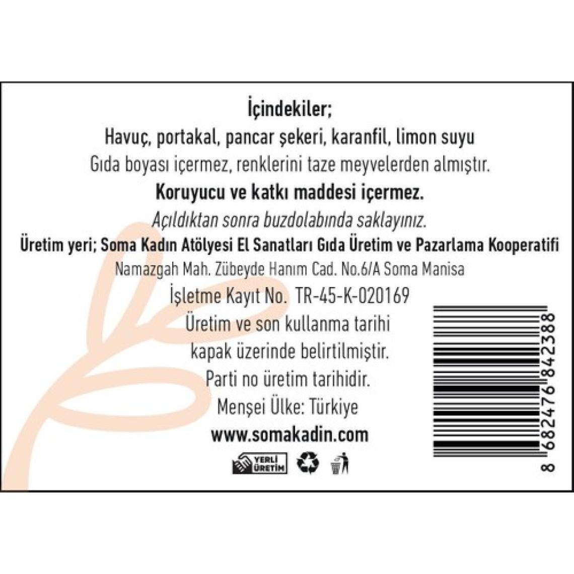 Soma Kadın Atölyesi Portakal Reçeli Havuçlu Katkısız Ev Yapımı - 380 gr