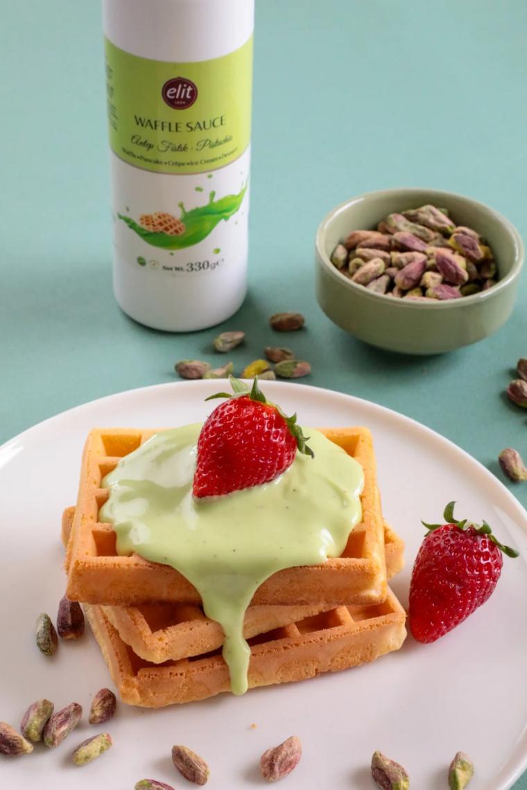 Elit Çikolata Antep Fıstıklı Sos 330 gr Glutensiz Waffle Krep Pankek Tatlı Dondurma Pasta Kahve Sosu