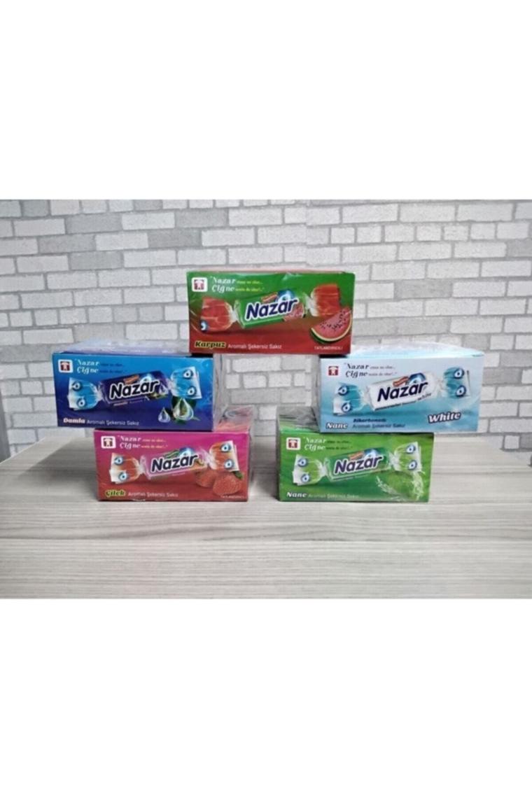 Tekli Şekersiz Sakız 5 Kutu Damla Ve Naneli 5 Çeşit 500 Adet