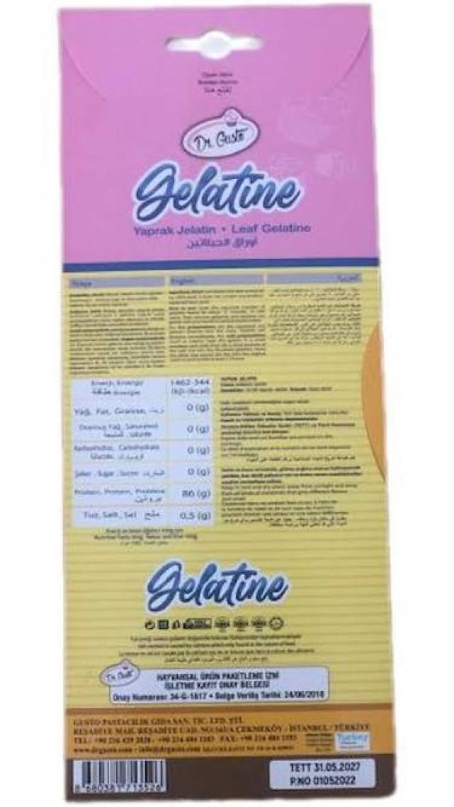 Dr. Gusto  Yaprak Jelatin 100 gr - 20 Yaprak