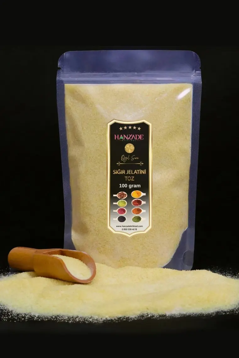 Hanzade Bitkisel Toz Jelatin 100 gr %100 Saf Sığır Jelatini 240 Bloom