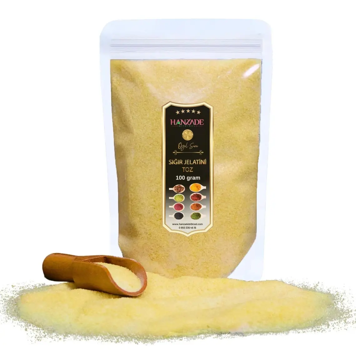 Hanzade Bitkisel Toz Jelatin 100 gr %100 Saf Sığır Jelatini 240 Bloom