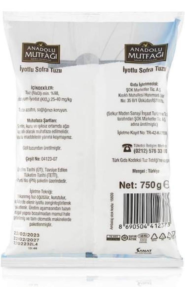 Anadolu Mutfağı İyotlu Sofra Tuz 750 gr