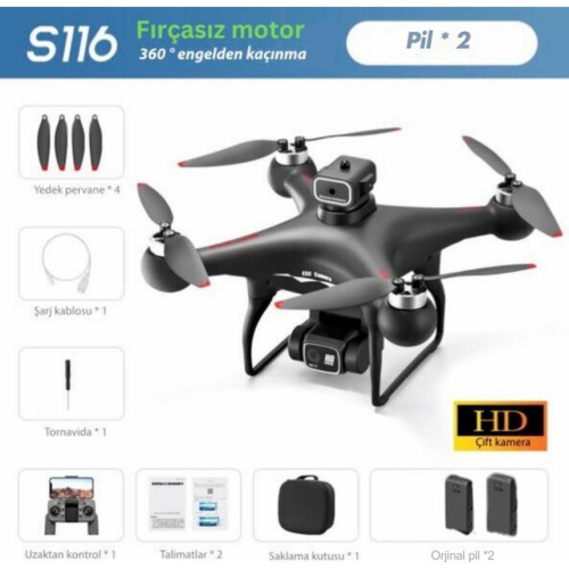 Piha S116 Max Drone Fırçasız Motor 2 Batarya ile 30 Dakika Uçuş 1080P Hd Çift Kamera Engelden Kaçınma Modu