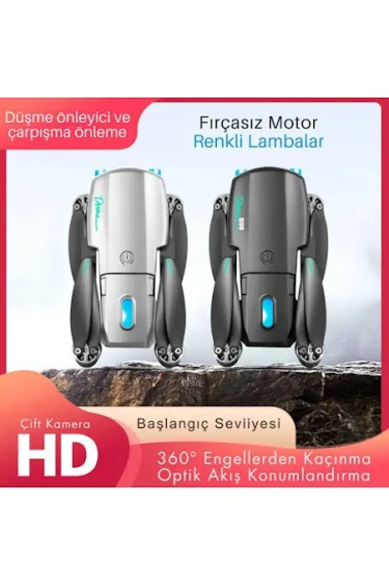 Piha S98 Drone Fırçasız Motor 2 Batarya ile 30 Dakika Uçuş Süresi Wifi 1080P Hd Çift Kameralı Işıklı Taşıma Çantalı