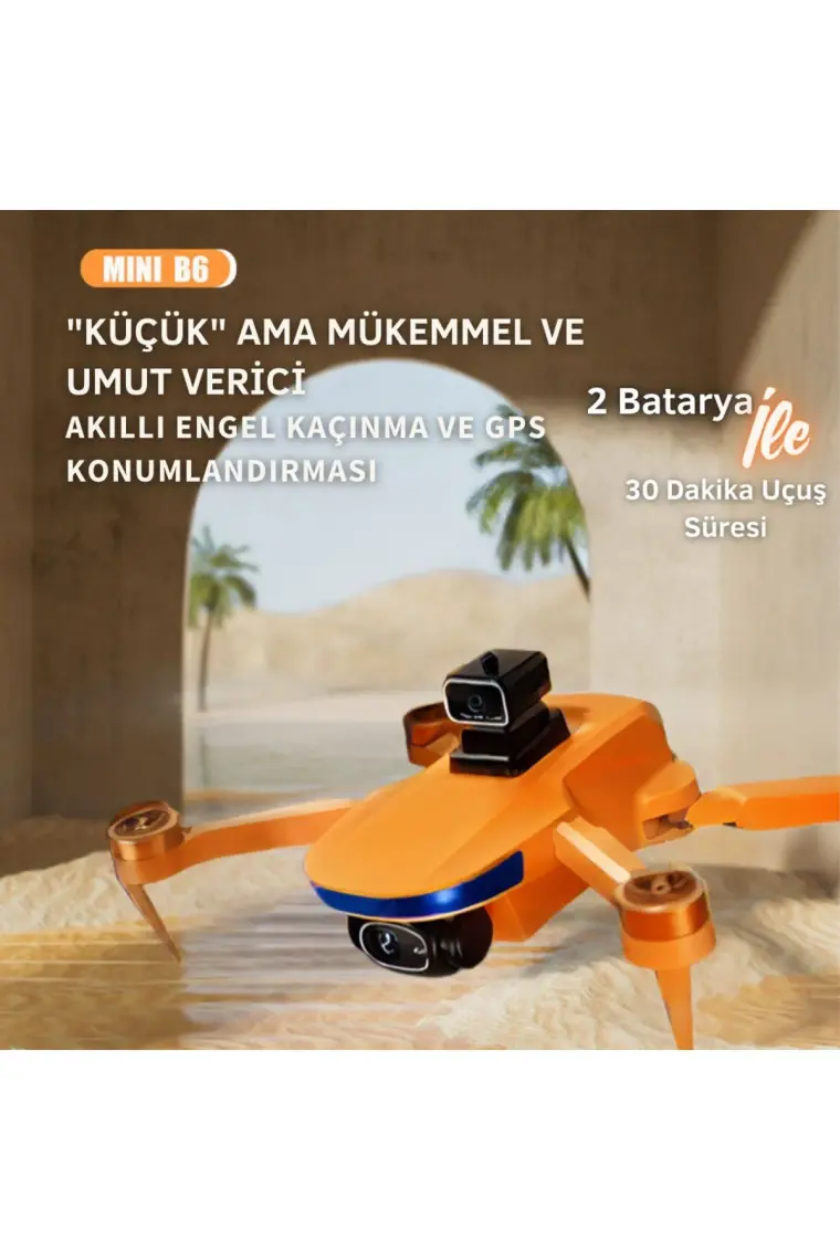Piha B6 MiniDrone 2Batarya ile 30Dakika Uçuş Beni Takip Et Gps 1080p Hd Çift Kamera Engelden Kaçınma