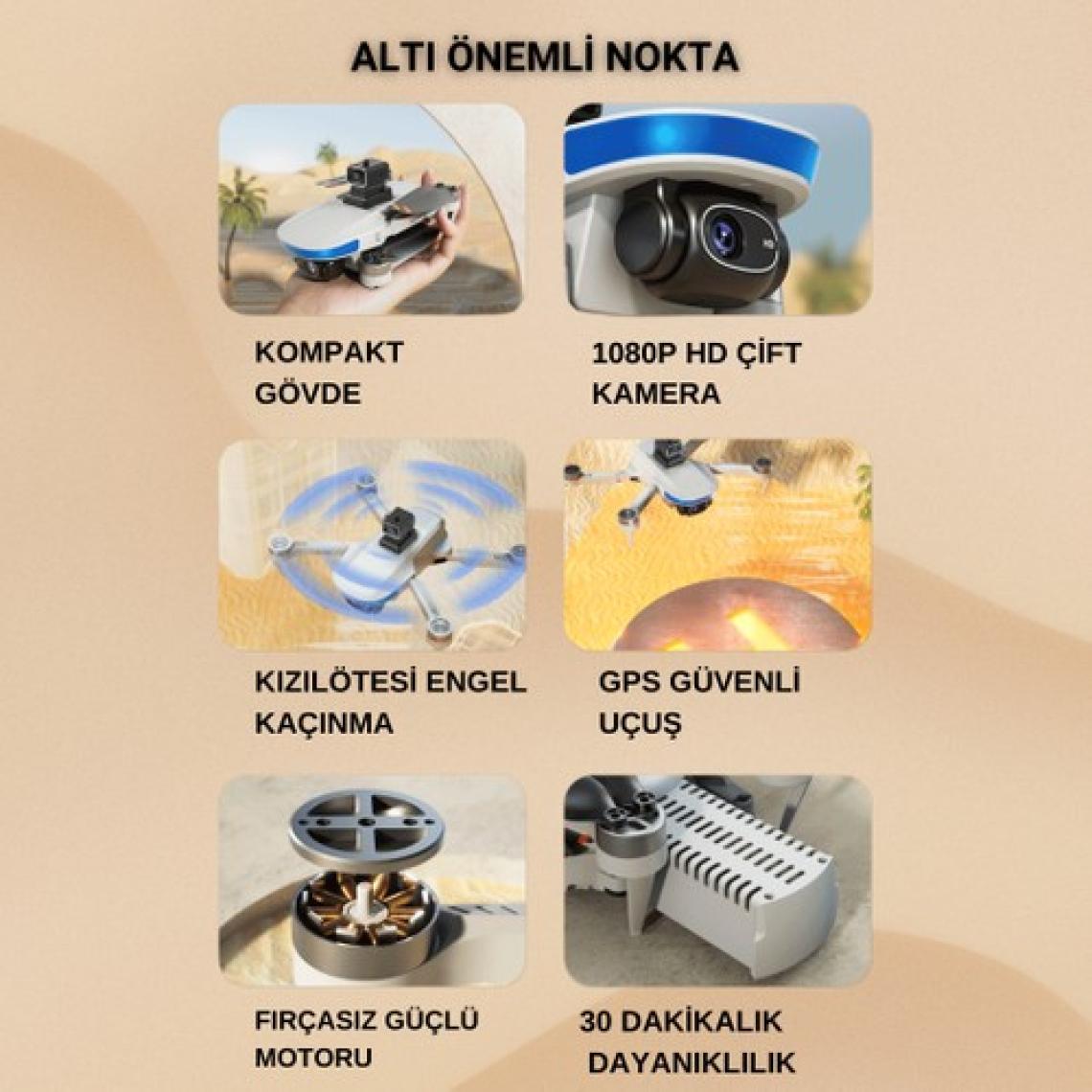 Piha B6 MiniDrone 2Batarya ile 30Dakika Uçuş Beni Takip Et Gps 1080p Hd Çift Kamera Engelden Kaçınma