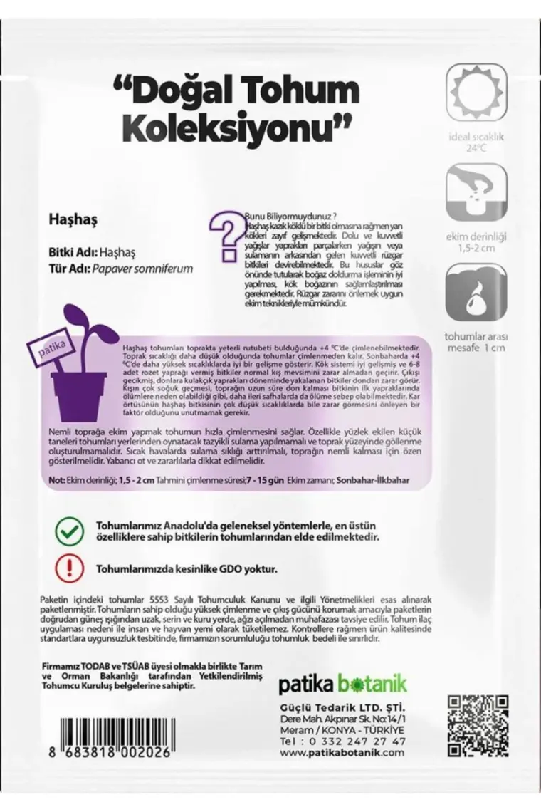 Patika Botanik 7000 Adet Haşhaş Tohumu - Sarı, Mavi Renk