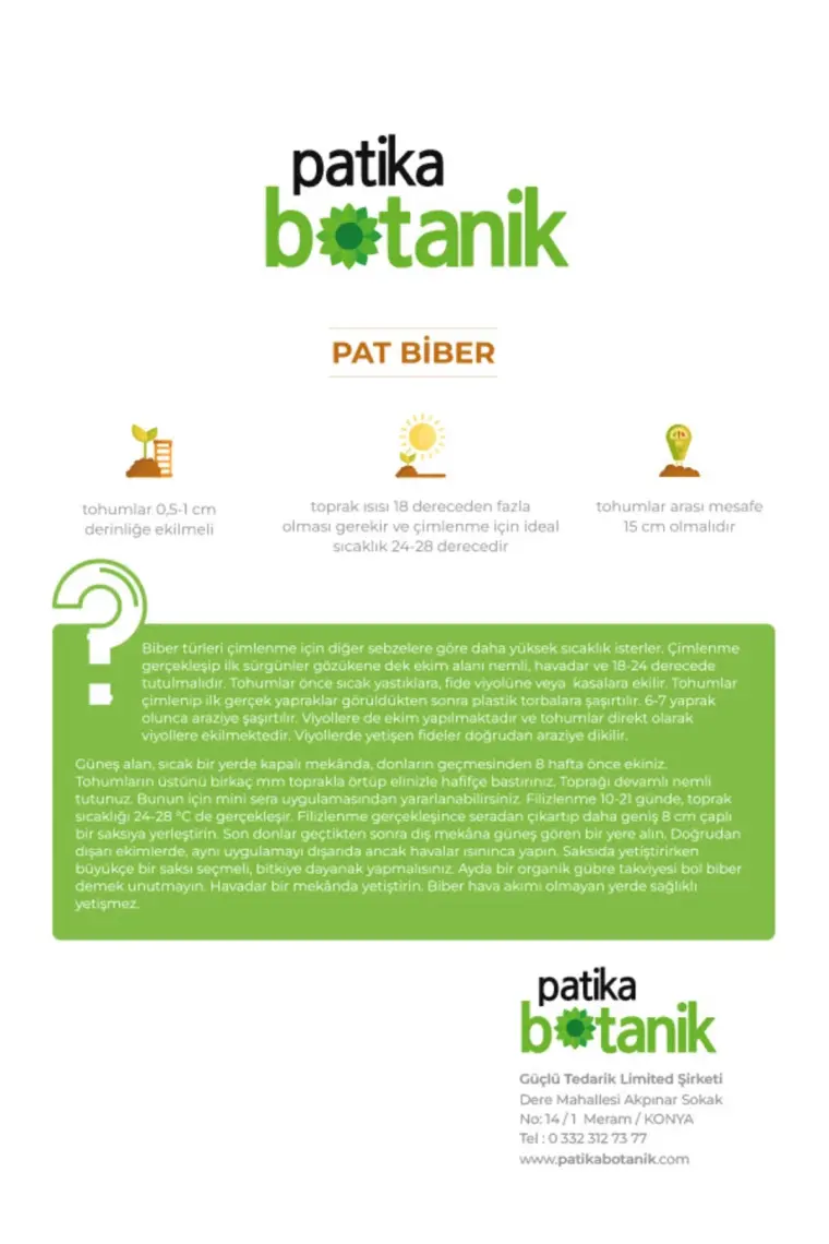 Patika Botanik 200 Adet Pat Biber Tohumu (Közlemelik)