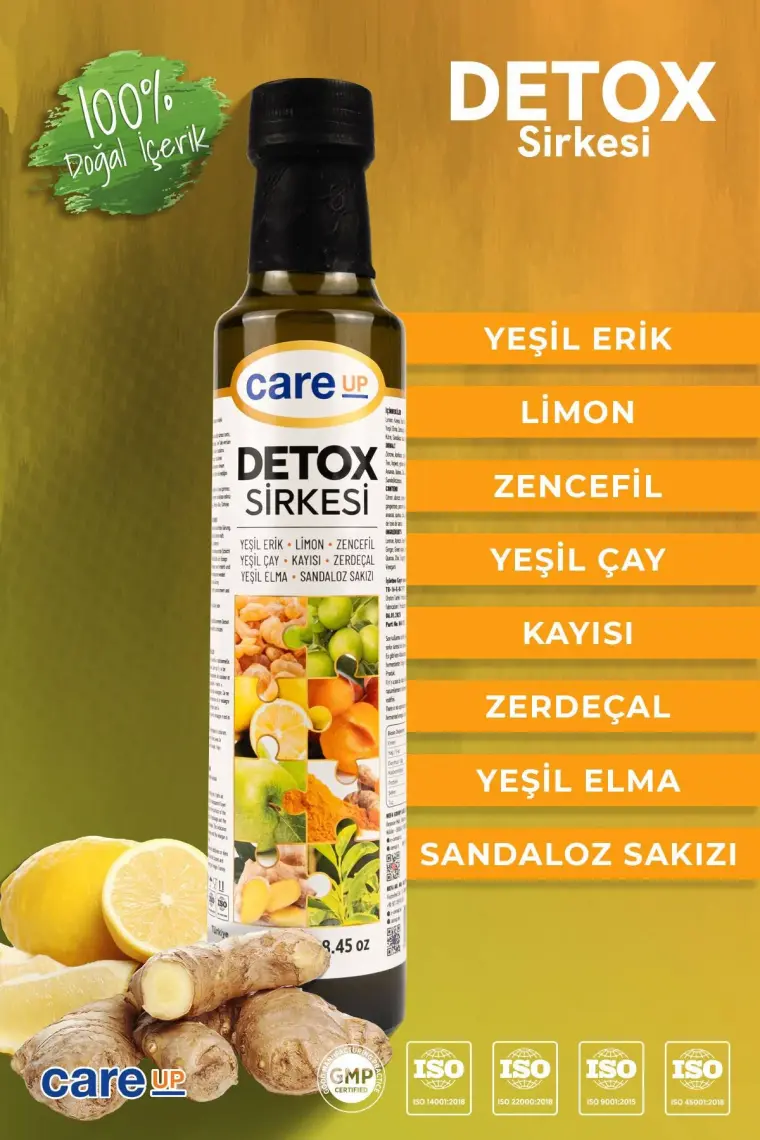 Care Up Sandaloz Sakızı, Yeşil Erik, Kayısı İçeren Doğal Fermantasyon Sirkesi 250 ml