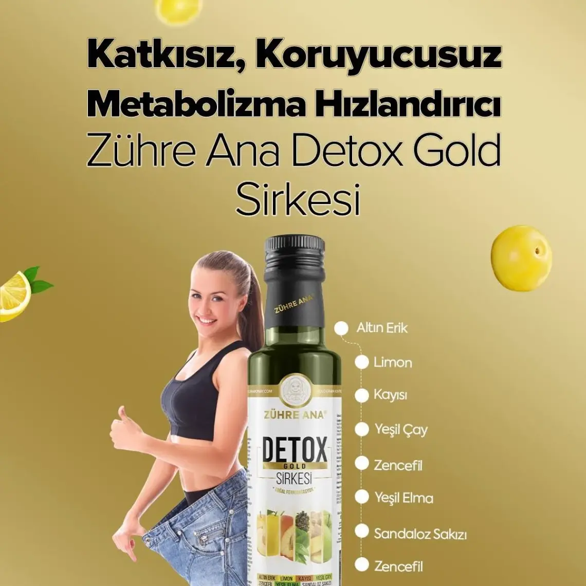 Zühre Ana Detox Gold Sirkesi Doğal Fermantasyon 250 mlTürkiye'de Üretilmiştir, Zencefil, Limon, Kayısı, Yeşil Elma ve Sandaloz Aromalı