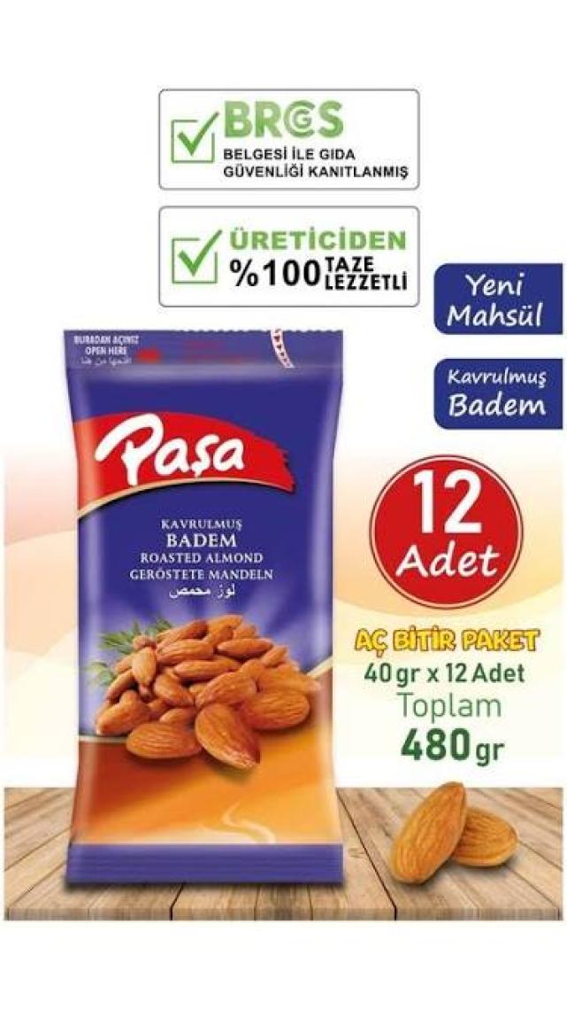Paşa Kuruyemiş Kavrulmuş Badem İçi 40 gr X 12 Adet (480 gr)