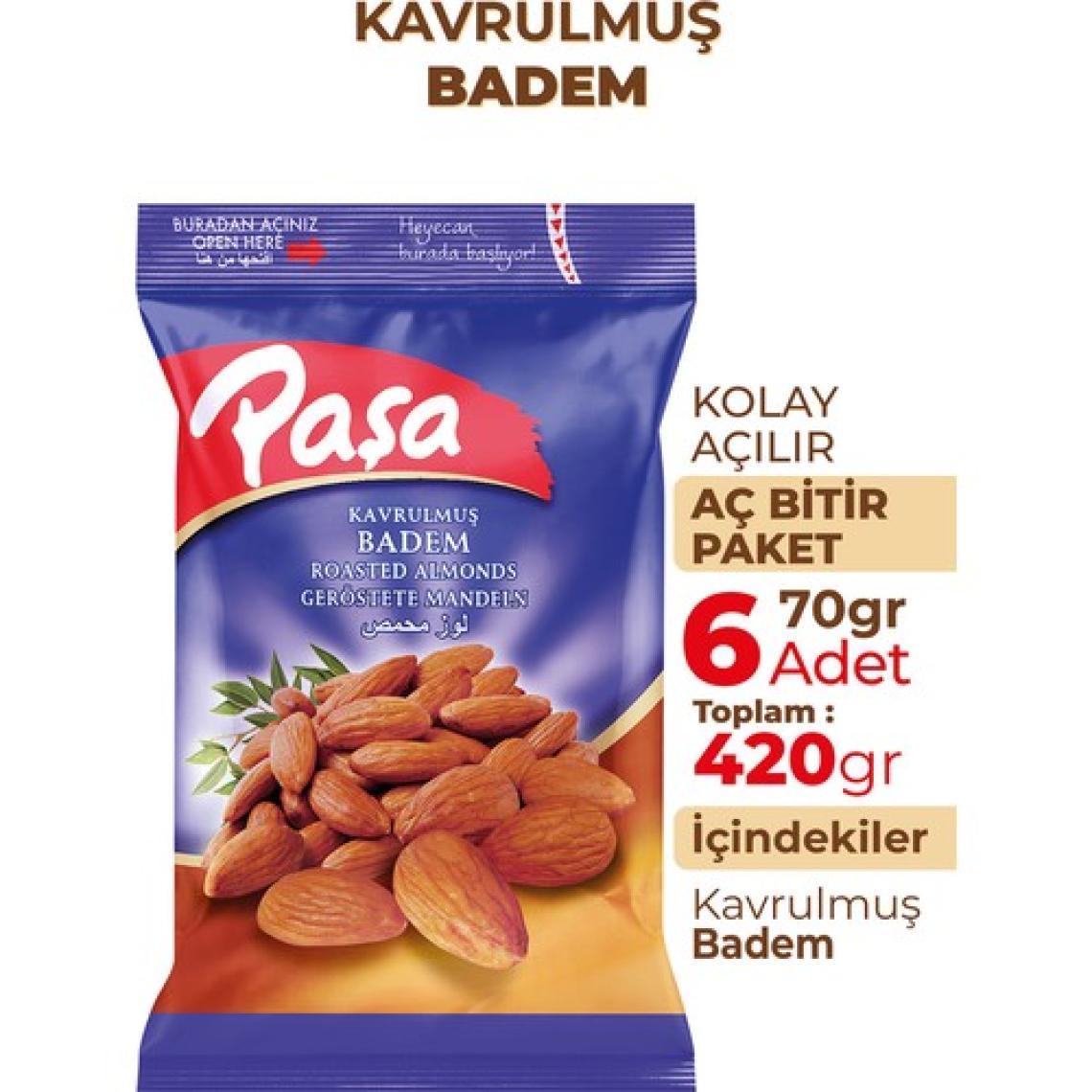 Paşa Kuruyemiş Kavrulmuş Badem İçi 70 gr X 6 Adet (420 gr)