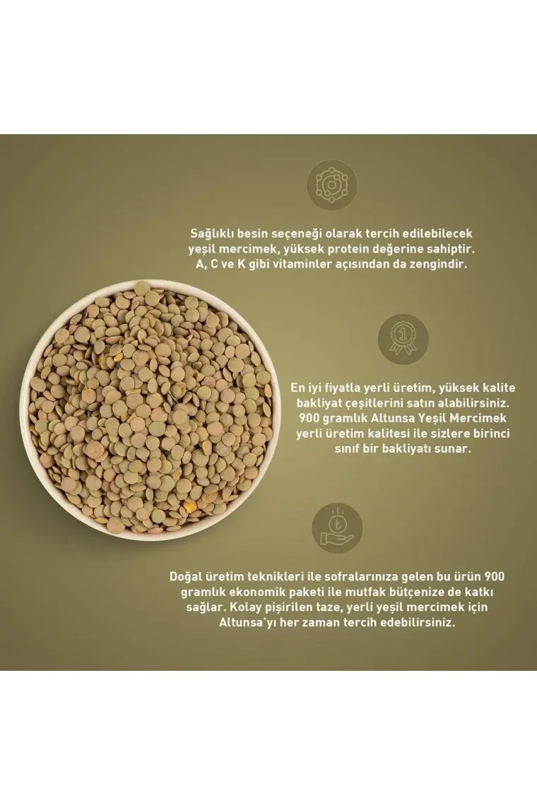 Altunsa Yeşil Mercimek Yerli 900 gr