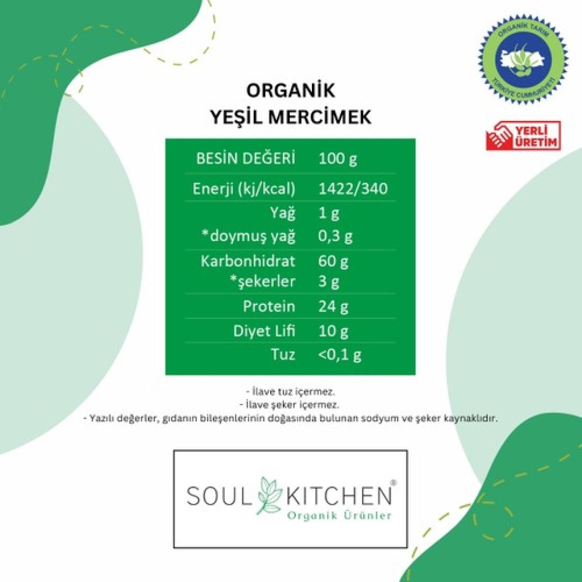 Soul Kitchen Organik Yeşil Mercimek 750 gr