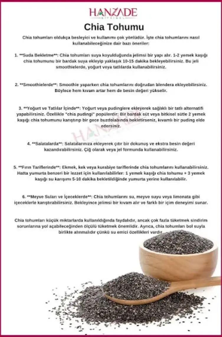 Hanzade Bitkisel Chia Tohumu Çiya Seed Yeni Mahsül Katkısız 1 kg