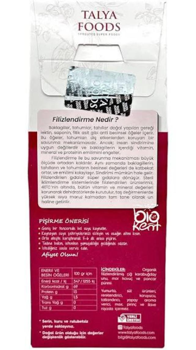 Talya Foods Talya Filizlenmiş Karabuğday Mor Havuç  Pancar Şehriye 200 gr