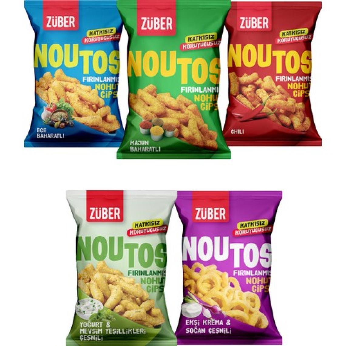 Züber Noutos Katkısız Fırınlanmış Nohut Cipsi 5'li Karışık Paket – Ege Baharatlı, Kajun, Chili, Yoğurtlu Yeşillik, Ekşi Krema & Soğan