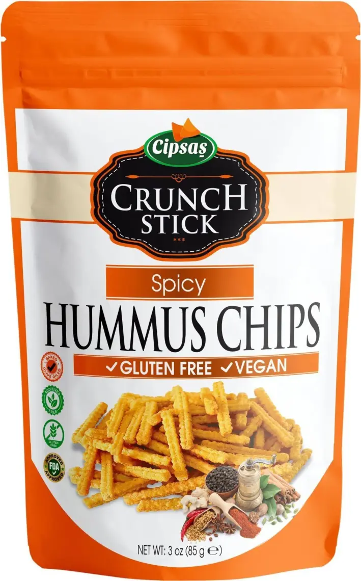 Cipsaş Crunch Stick Baharat Aromalı Vegan Glütensiz Zeytinyağlı Fırınlanmış Nohut Cipsi (Hummus Chips)