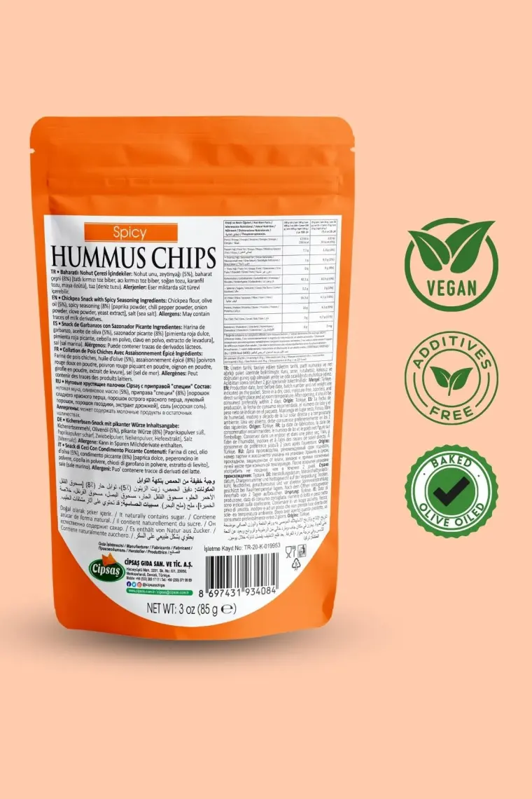Cipsaş Crunch Stick Baharat Aromalı Vegan Glütensiz Zeytinyağlı Fırınlanmış Nohut Cipsi (Hummus Chips)