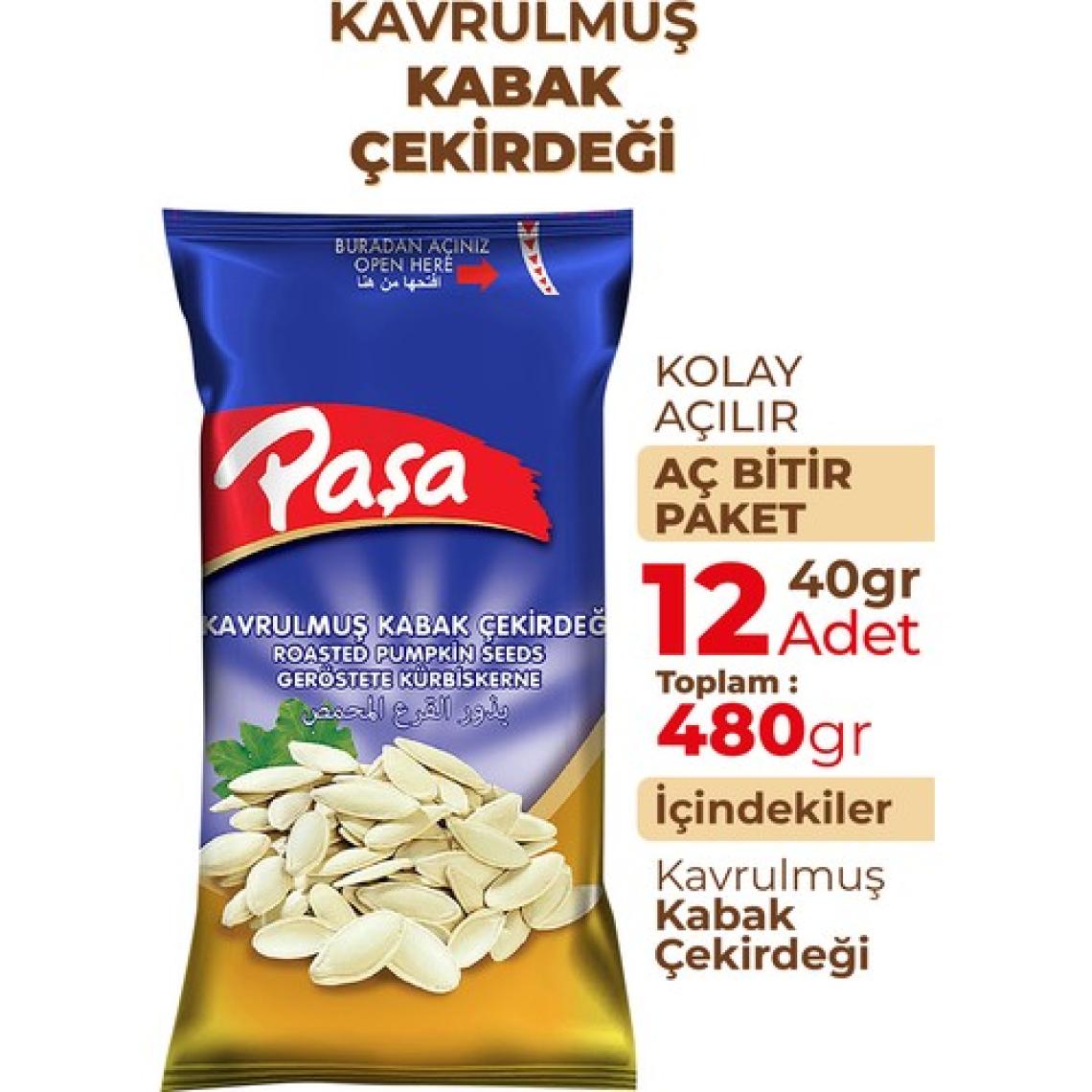 Paşa Kuruyemiş Kavrulmuş Kabak Çekirdeği 40 gr x 12 Adet (480 gr)