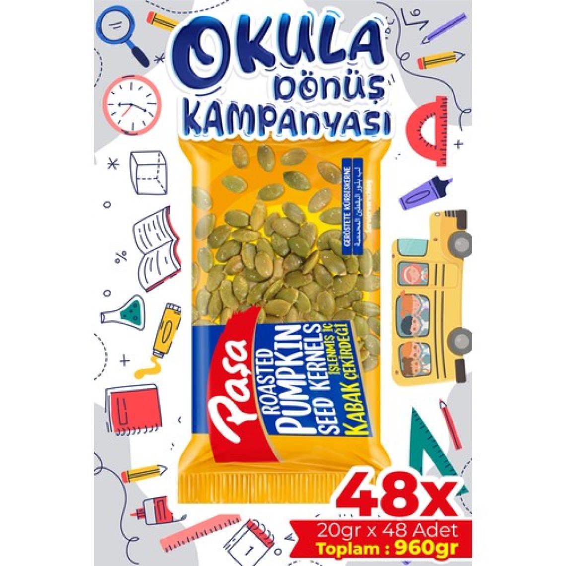 Paşa İşlenmiş İç Kabak Çekirdeği 20 gr x 48 Adet (960gr)