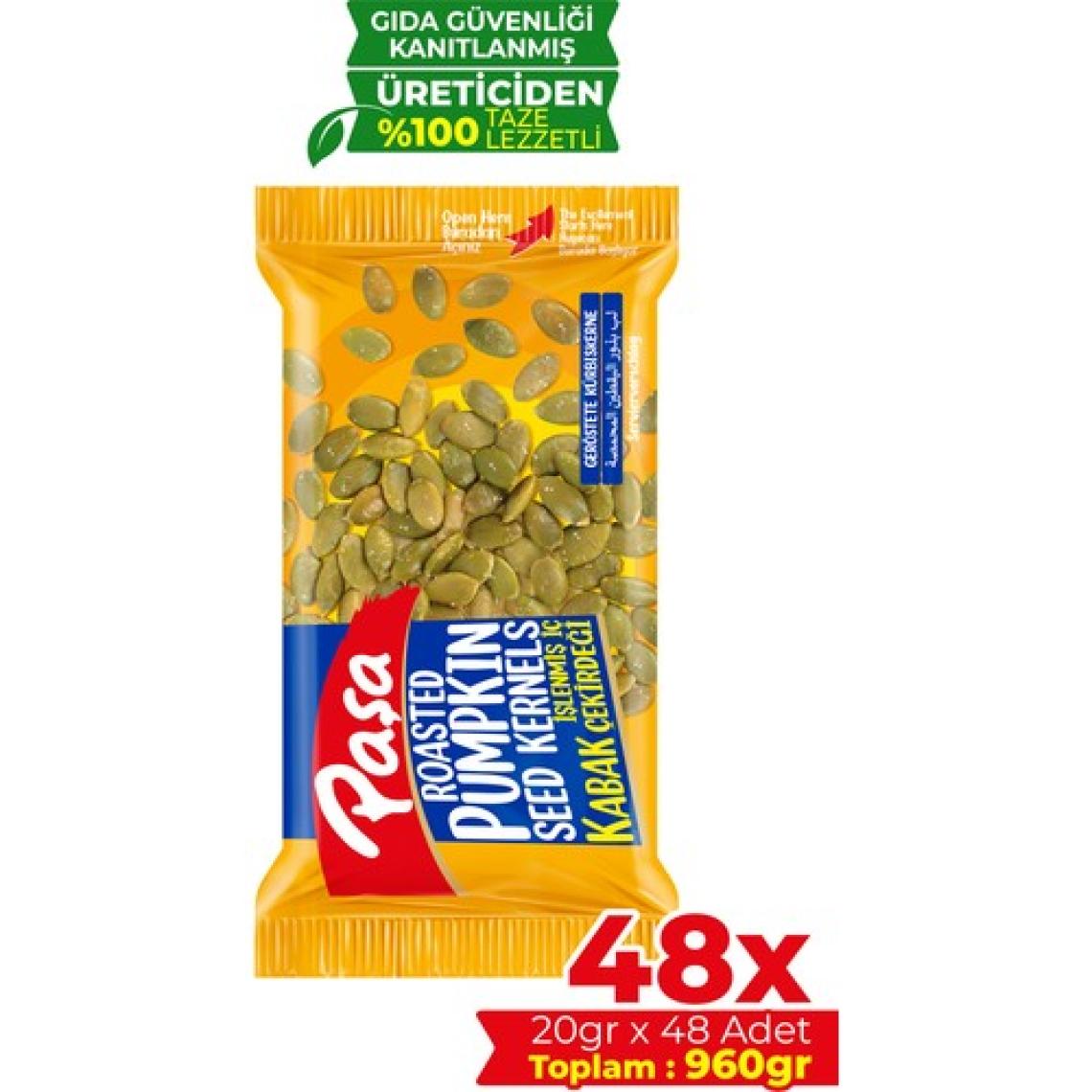 Paşa İşlenmiş İç Kabak Çekirdeği 20 gr x 48 Adet (960gr)