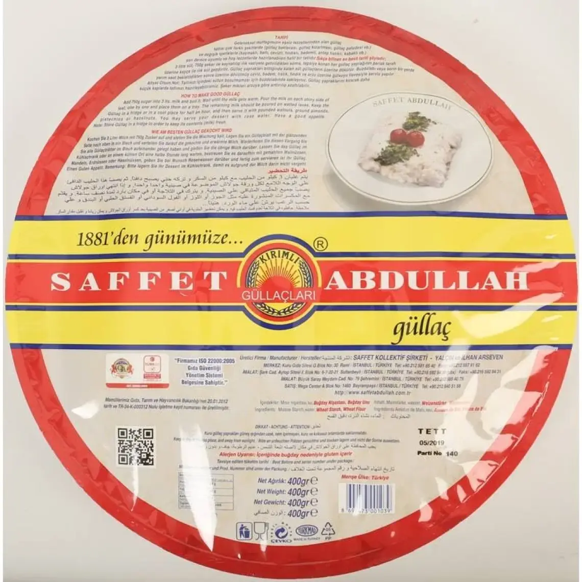 Saffet Abdullah Güllaç Tepsi Ambalaj 400 gr