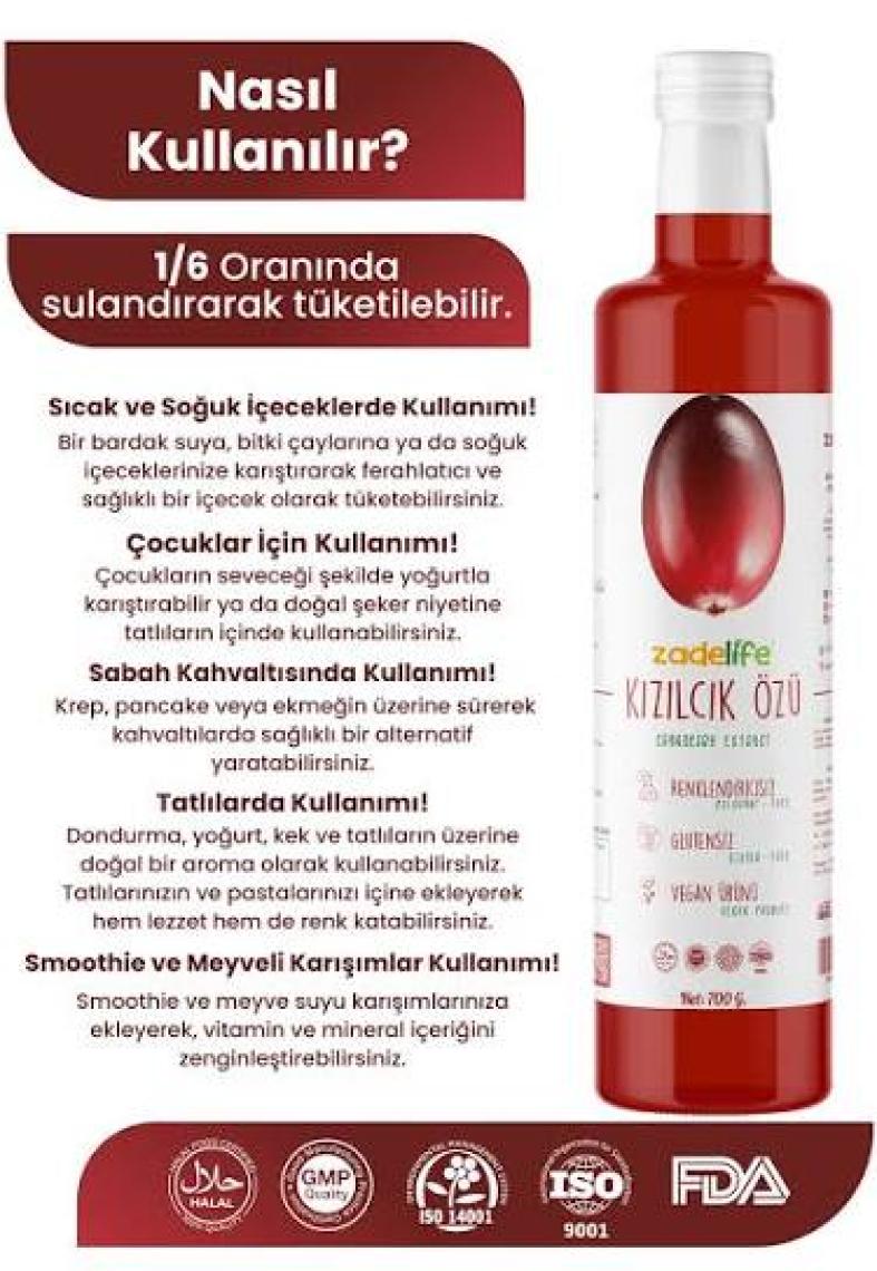 Zadelife Kızılcık Özü 700 G (pestisit & Ağır Metal Içermez Analizli )