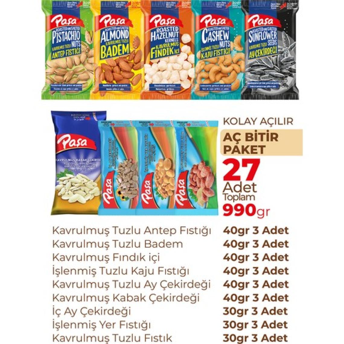 Paşa Kuruyemiş Lezzeti Keşfet Lüx Paket 990 gr - 27 Paket