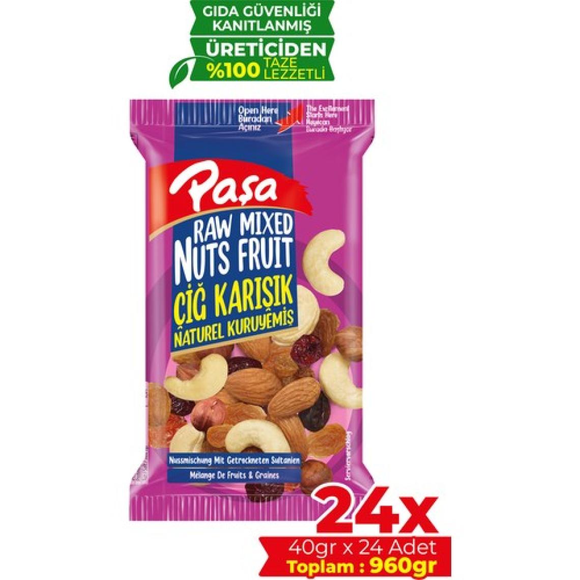 Paşa Kuruyemiş Çiğ Karışık Naturel Kuruyemiş 40 gr x 24 Adet (Toplam 960 Gr)