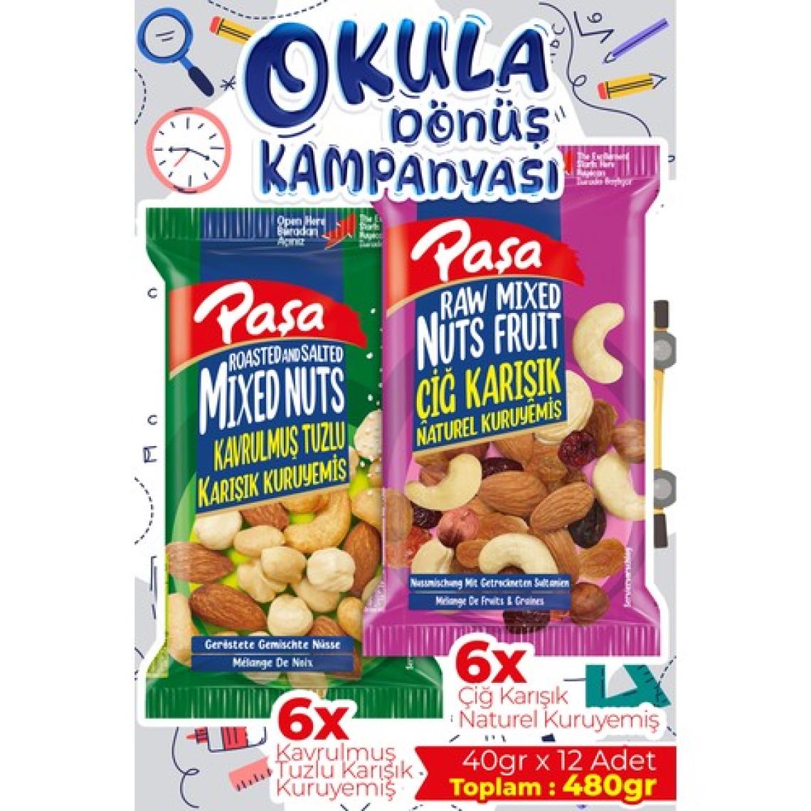 Paşa Kuruyemiş Karışık Süper Mix Kuruyemiş 40 gr x 12 Adet (Toplam 480 gr)