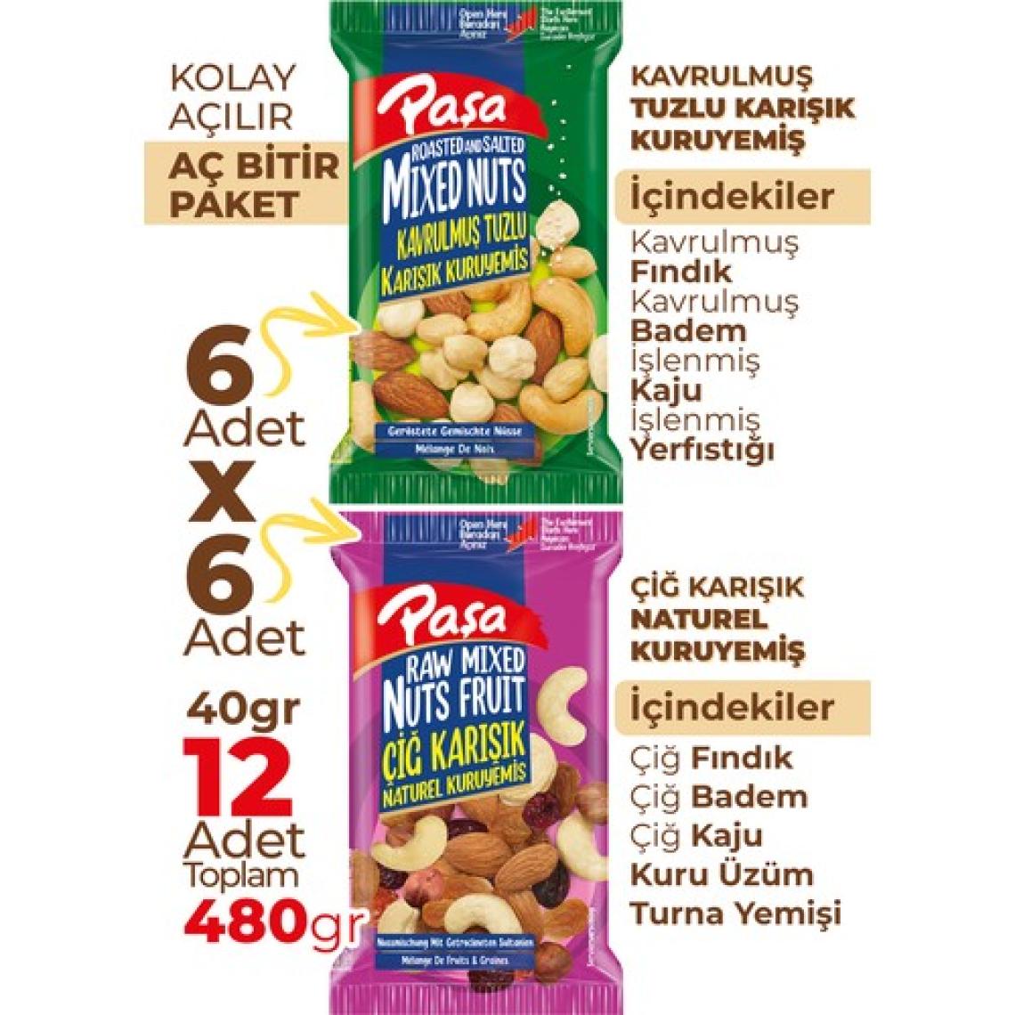 Paşa Kuruyemiş Karışık Süper Mix Kuruyemiş 40 gr x 12 Adet (Toplam 480 gr)