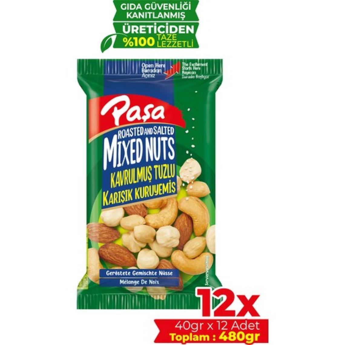 Paşa Kuruyemiş Kavrulmuş Karışık Lüx Kuruyemiş 40 gr x 12 Adet (Toplam 480 gr )