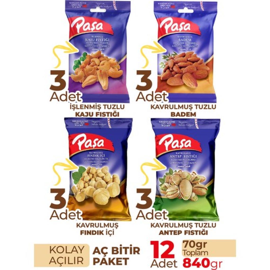 Paşa Kuruyemiş Karışık Kuruyemiş 70 gr x 12 Adet (840 gr)