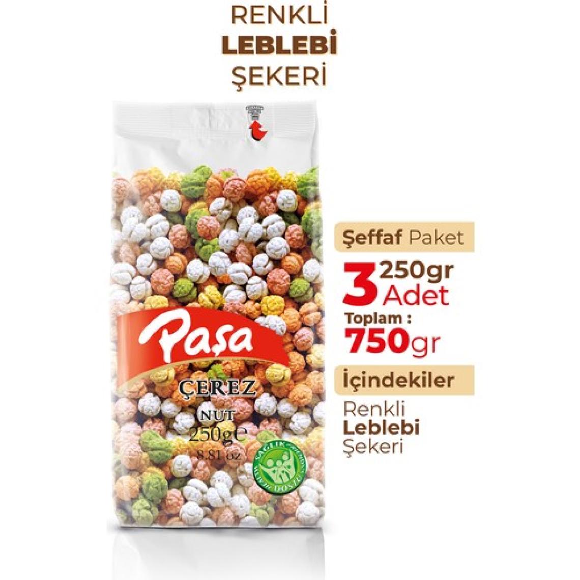 Paşa Renkli Leblebi Şekeri Şeffaf Poşet 250 gr x 3 Adet (Toplam 750 gr)